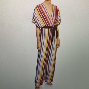 Aida By Aidan Maddox Striped Dolman-Sleeve Colorful Belted Jumpsuit